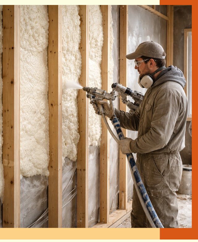 Утепление каркасной стены ППУ в Касимове от 4621 руб./м2 под ключ | ТепломастерКсм