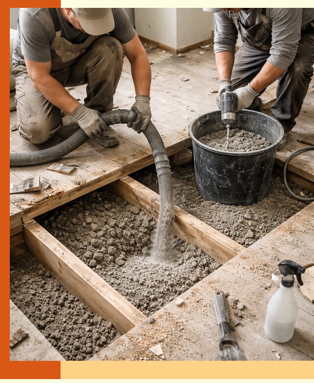 Заполнение пустот пола в Касимове полиуретаном и пенополистиролом