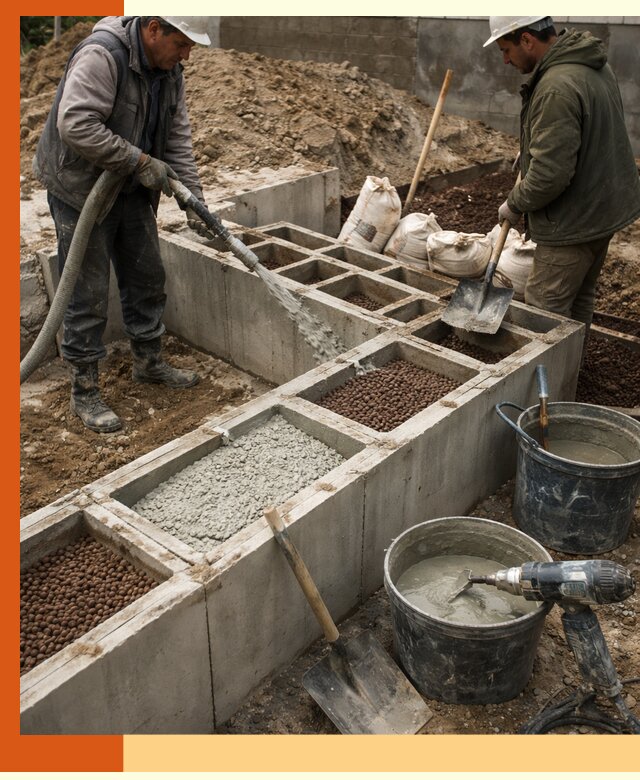 Заполнение полостей фундамента в Касимове герметичным утеплением и повышением прочности