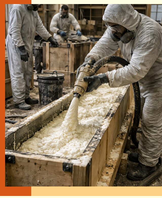 Заливка пенополиуретана в формы для утепления в Касимове